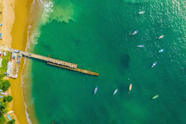 Aerial View Fishing Boats Tropical Island Carribean Sea — Stock Photo, Image