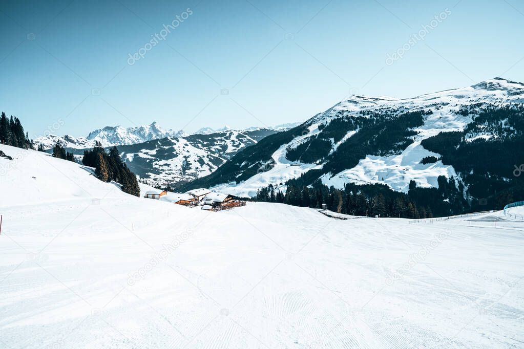 Alpine mountains under the snow during winter time