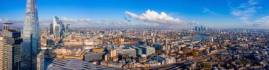 Stunning London view from above. London city district, Tower Bridge and river Thames. Magical England panorama.