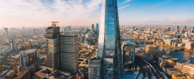 Stunning London view from above. London city district, Tower Bridge and river Thames. Magical England panorama.