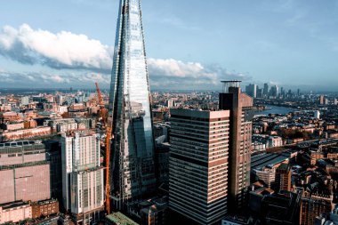 Stunning London view from above. London city district, Tower Bridge and river Thames. Magical England panorama.