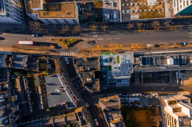 Beautiful London aerial view. Narrow streets, classical houses and traditional Britain. Panorama of London.