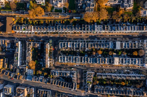 Hermosa Vista Aérea Londres Calles Estrechas Casas Clásicas Gran Bretaña —  Fotos de Stock