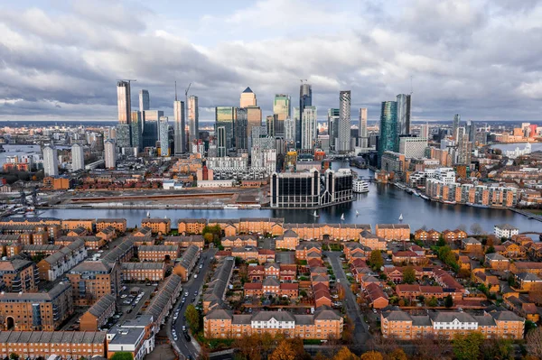 London England Flygfoto Panoramautsikt Över Bank Och Canary Wharf Centrala — Stockfoto