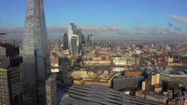 Stunning panoramic view of London city district - with Tower bridge, London railway near by and the Shard skyscraper in the foreground. Beautiful London video.