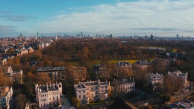 Aerial cinematic view of the London Hyde Park from above. Beautiful cinematic shot.