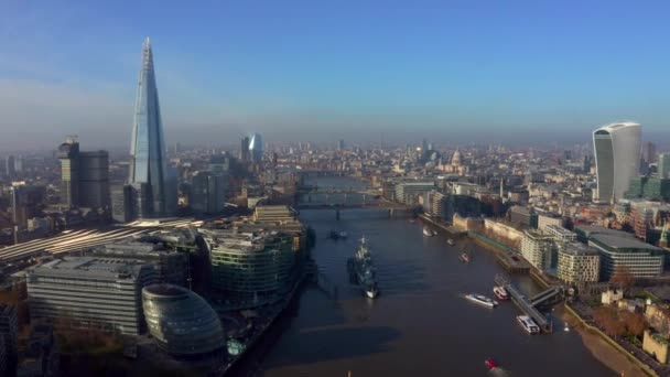 Aerial Panoramautsikt Över London Och Themsen England Storbritannien — Stockvideo