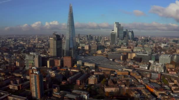 Vista Panorâmica Deslumbrante Bairro Cidade Londres Com Tower Bridge Ferrovia — Vídeo de Stock