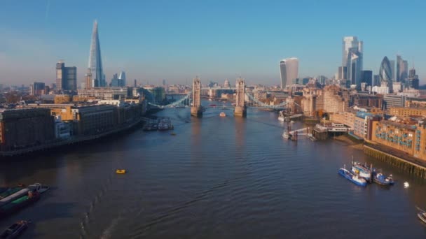 Ustanowienie Widoku Lotu Ptaka Tower Bridge Shard Skyscraper London Skyline — Wideo stockowe