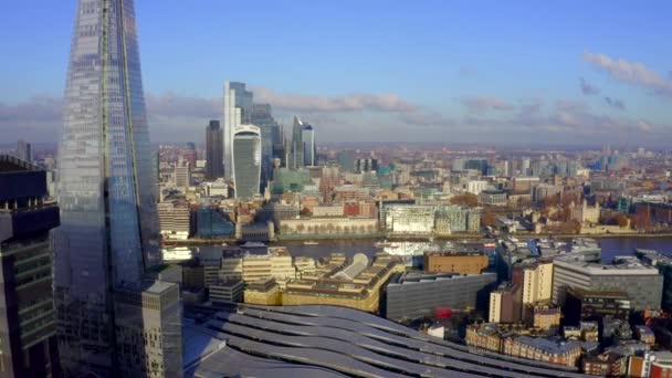 Aerial Panoramic Skyline View Bank Canary Wharf Central London Leading — Stock Video