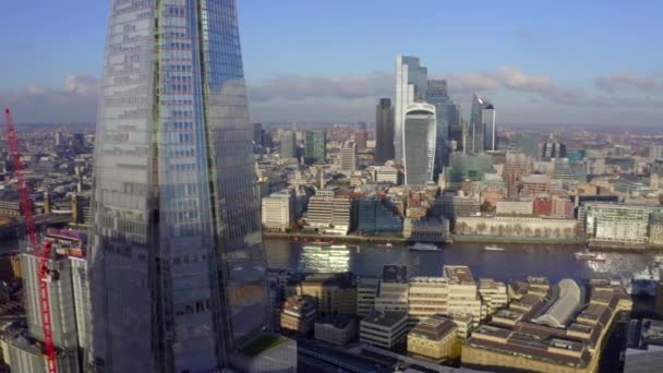 Aerial Panoramic Skyline View Bank Canary Wharf London Központi Pénzügyi — Stock videók