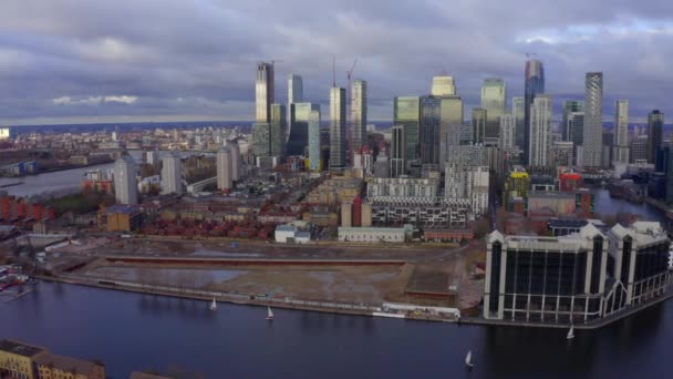 Panoramiczny Widok Lotu Ptaka Bank Canary Wharf Wiodące Dzielnice Finansowe — Wideo stockowe