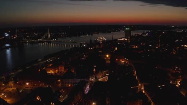 Vista Panorâmica Aérea Cidade Riga Com Uma Igreja Peters Meio — Vídeo de Stock