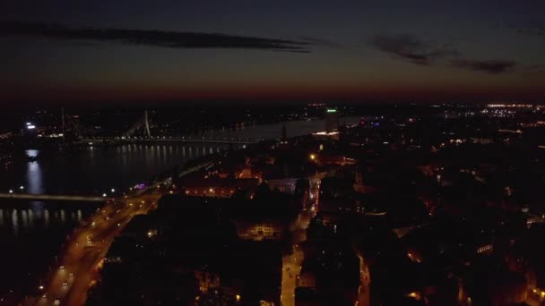 Luchtfoto Panoramisch Uitzicht Stad Riga Met Een Peters Kerk Het — Stockvideo