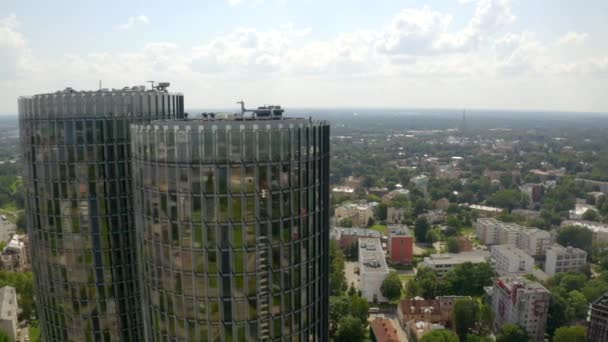 Beautiful Towers Skyscrapers Riga Latvia Sunset Aerial View — 비디오