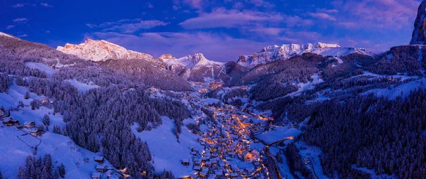 Beautiful Panoramic View Dolomites Mountains Dusk Winter Time Magical Winter — Stockfoto