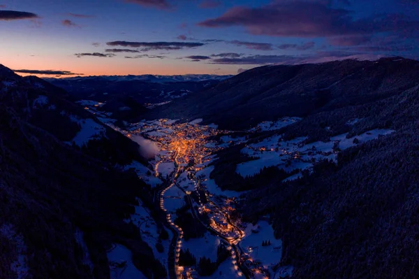 Beautiful Panoramic View Dolomites Mountains Dusk Winter Time Magical Winter — Stockfoto