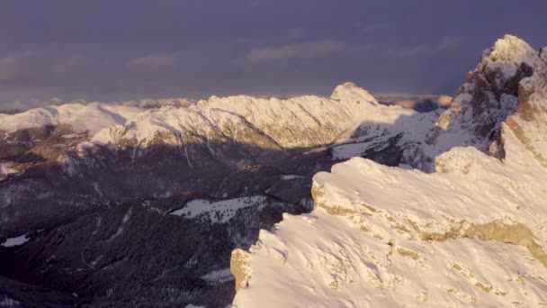 Beautiful Sunset Alps Italy Mighty Dolomite Mountains Winter Ski Resort — Stock Video