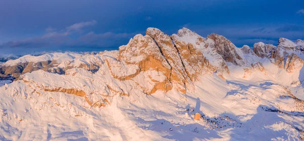 Beautiful Mountain Sunset Italian Alps Dolomite Cliffs Aerial Panoramic View — Stockfoto