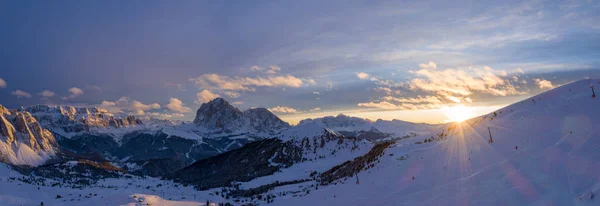 Belo Pôr Sol Montanha Alpes Italianos Sobre Penhascos Dolomite Vista — Fotografia de Stock