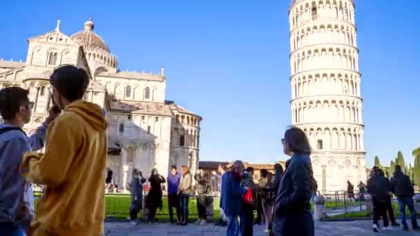 Pohled Věž Pisa Pise Itálie Lidé Chodí Věži Fotí Věž — Stock video