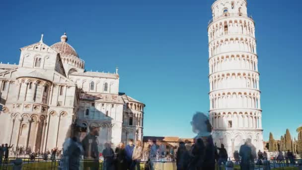 Tidsbrist Utsikt Över Pisa Tornet Pisa Italien Folk Går Runt — Stockvideo