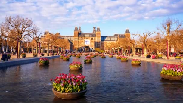 Hermosa Vista Temporal Del Museo Del Rijksmuseum Ámsterdam Nubes Que — Vídeos de Stock