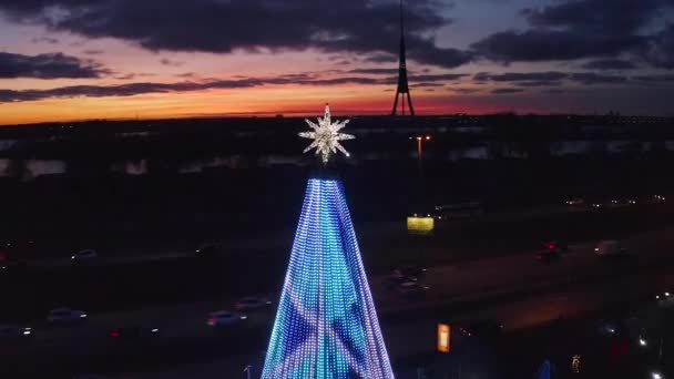 Árbol Navidad Más Hermoso Europa Ubicado Riga Letonia Restaurante Lido — Vídeos de Stock