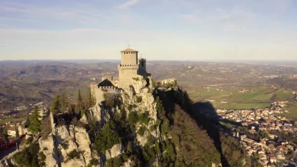 Letecký Pohled Monte Titano San Marino San Marinu Při Západu — Stock video