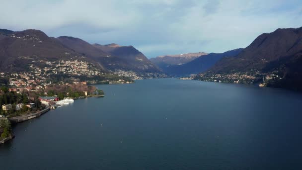 Aerial View Beautiful Como Lake Border Italy Switzerland Flying Beautiful — 图库视频影像