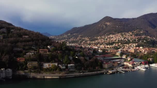 Vedere Aeriană Frumosului Lac Como Granița Dintre Italia Elveția Zburând — Videoclip de stoc