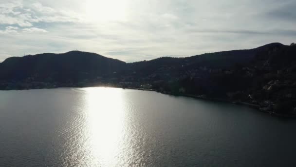 Aerial View Beautiful Como Lake Border Italy Switzerland Flying Beautiful — Stockvideo