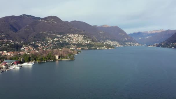 Aerial View Beautiful Como Lake Border Italy Switzerland Flying Beautiful — 비디오