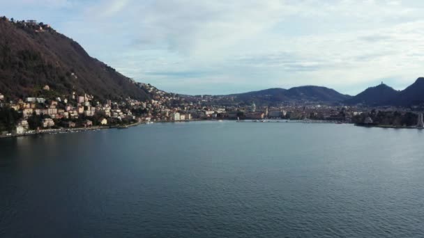 Aerial View Beautiful Como Lake Border Italy Switzerland Flying Beautiful — 图库视频影像