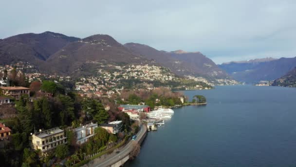 Veduta Aerea Del Bellissimo Lago Como Confine Tra Italia Svizzera — Video Stock