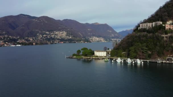 Aerial View Beautiful Como Lake Border Italy Switzerland Flying Beautiful — Stock Video