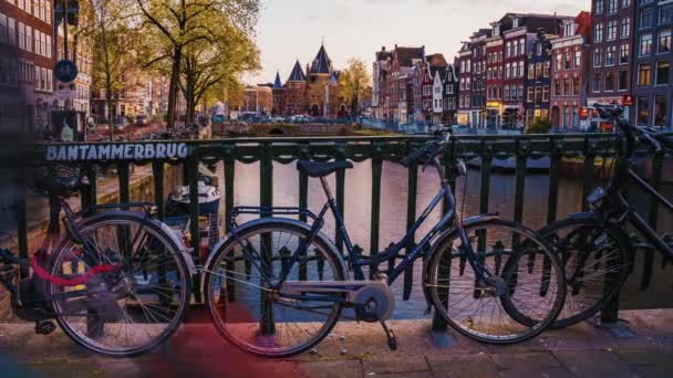 Amsterdam Netherlands June 2019 Amsterdam City Skyline Sunset Timelapse Canal — Stock Video