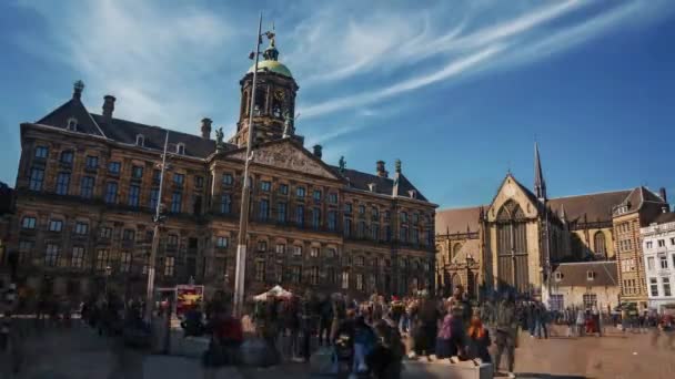 Idő Elteltével Gát Tér Vagy Egyszerűen Gát Amszterdamban Központi Tér — Stock videók