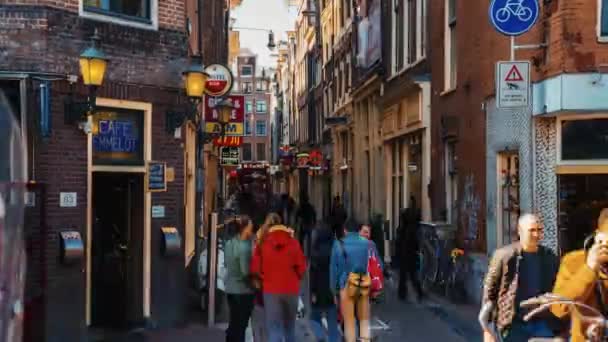 Czas Upływa Widok Ruchliwych Wąskich Uliczek Amsterdamie Ludzie Biegnący Przez — Wideo stockowe