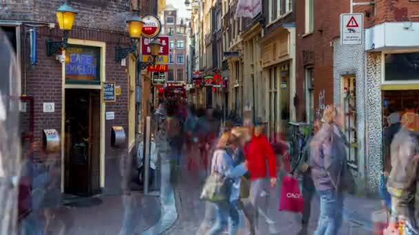 Time Lapse View Busy Narrow Streets Amsterdam People Rushing Red — 图库视频影像