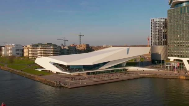 Vista Aérea Amsterdam Eye Film Museum Edifício Adam Lookout Rio — Vídeo de Stock