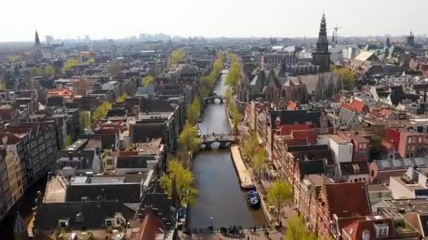 Légi Kilátás Nyílik Amszterdam Város Felülről Városközpont Főtér Vasútállomás Gyönyörű — Stock videók