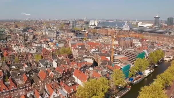 Vista Aérea Cidade Amsterdã Cima Sobre Centro Cidade Praça Principal — Vídeo de Stock