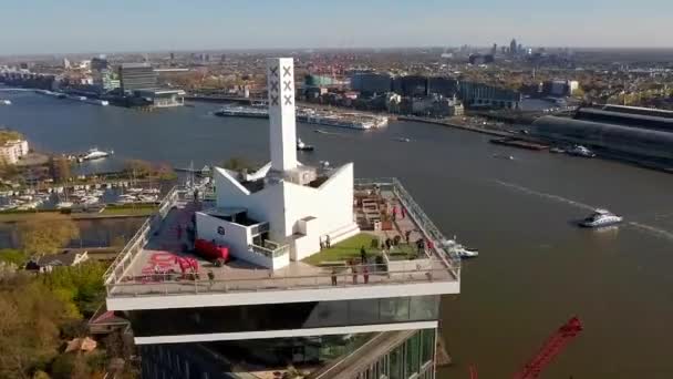 Pemandangan Udara Museum Film Mata Amsterdam Bangunan Adam Lookout Dan — Stok Video