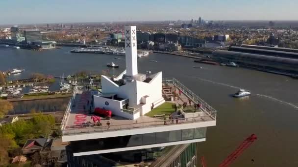 Vista Aérea Amsterdam Eye Film Museum Edifício Adam Lookout Rio — Vídeo de Stock