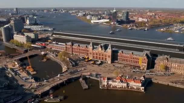 Luchtfoto Van Stad Amsterdam Van Boven Het Centrum Het Centrale — Stockvideo