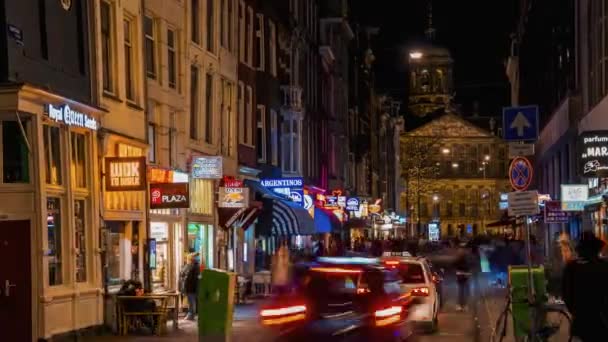 Vista Lapso Tempo Praça Dam Amsterdã Lugar Centro Histórico Cidade — Vídeo de Stock