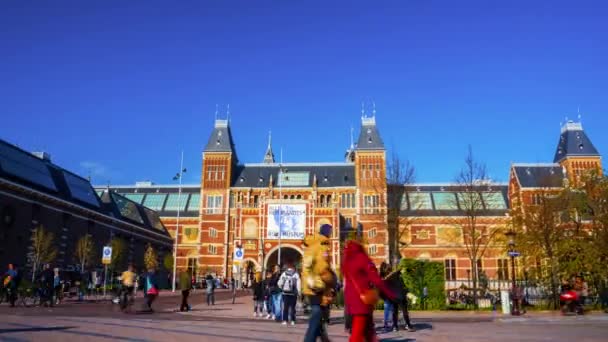 Amsterdam Rijksmuseum Tarihi Geçmiş Güzel Manzarası Güneşli Yaz Gününde Binanın — Stok video