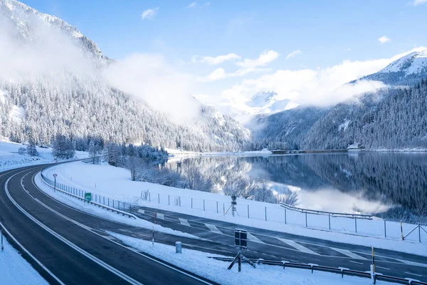 Panoramic View Beautiful White Winter Wonderland Forest Scenery Alps Snowy — Stock Photo, Image