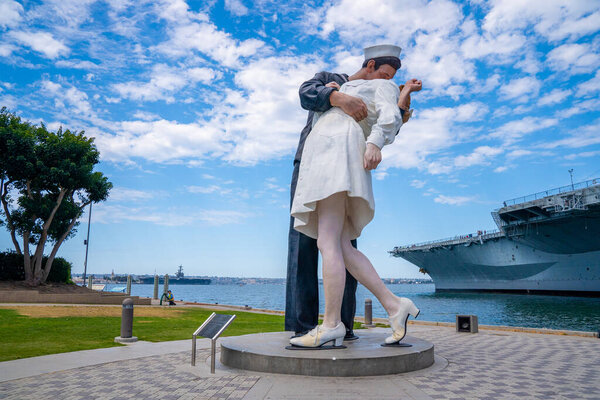San Diego, CA - JUNE 30: Unconditional Surrender sculpture at sea port in San Diego. By Seward Johnson, the statue resembles the photograph of V-J day in Times Square